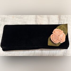 Shira Leah Black Velvet Clutch with Velvet Rose and Magnetic Closure